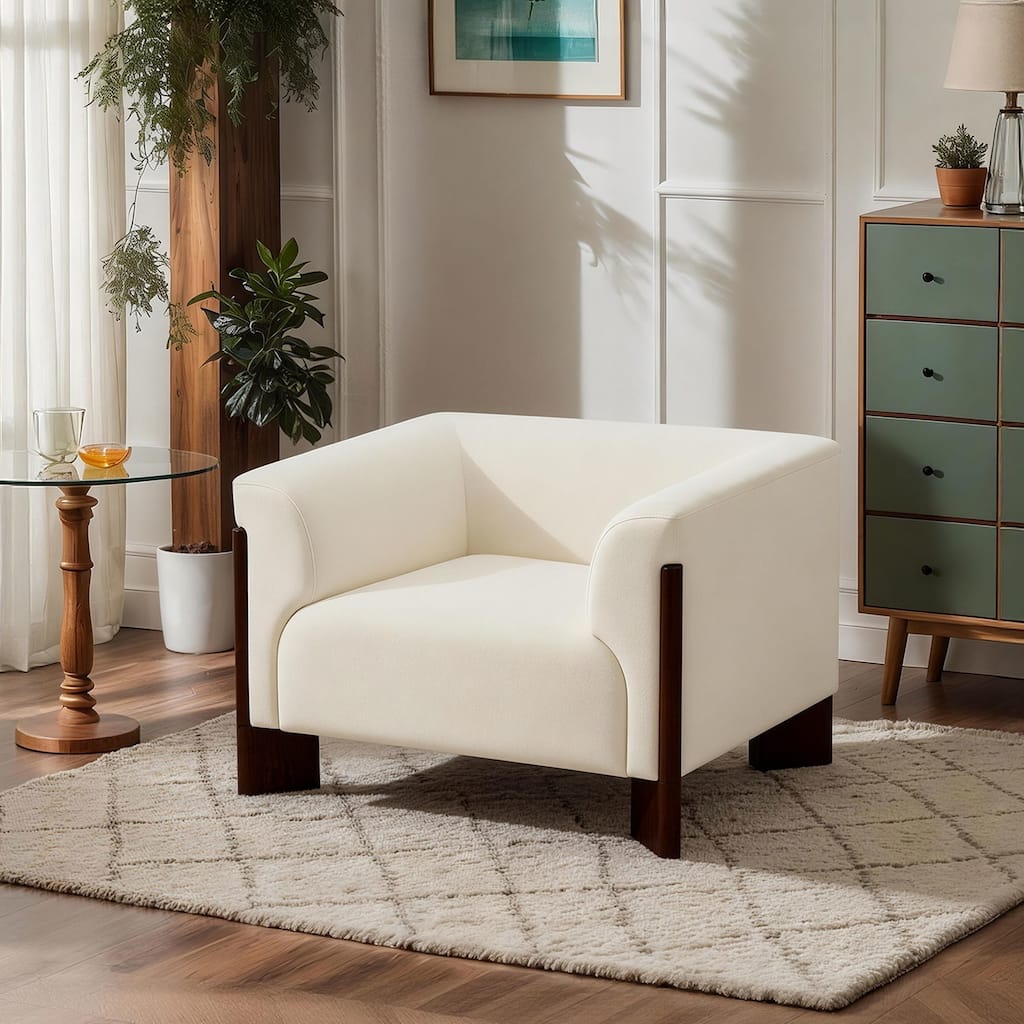Velvet/ Chenille Nordic Wide Seat Tuxedo Arms Barrel Chair
