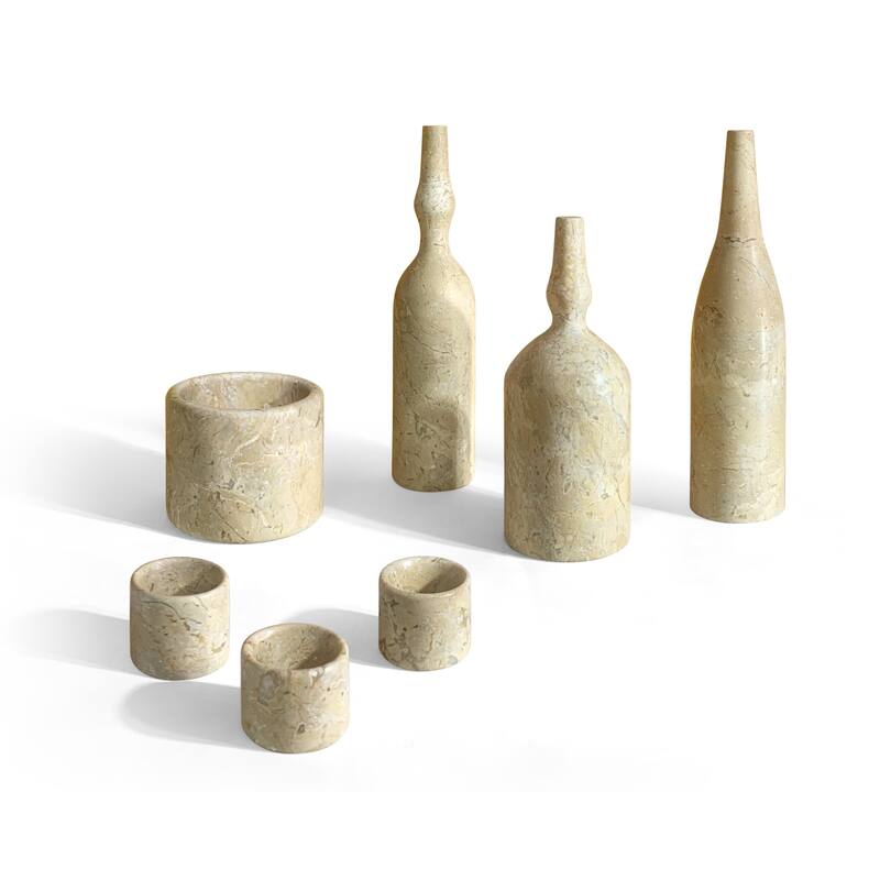 Roomfitters Natural Marble Living Room Accessories Set, Luxury 7-Piece Stone Decor Collection