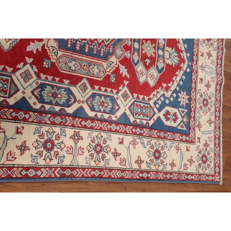 Kazak Oriental Area Rug Hand-Knotted Traditional Blue Wool Carpet - 4'11" x 6'7"