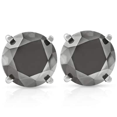 3 TCW White Gold Round Black Diamond Stud Earrings