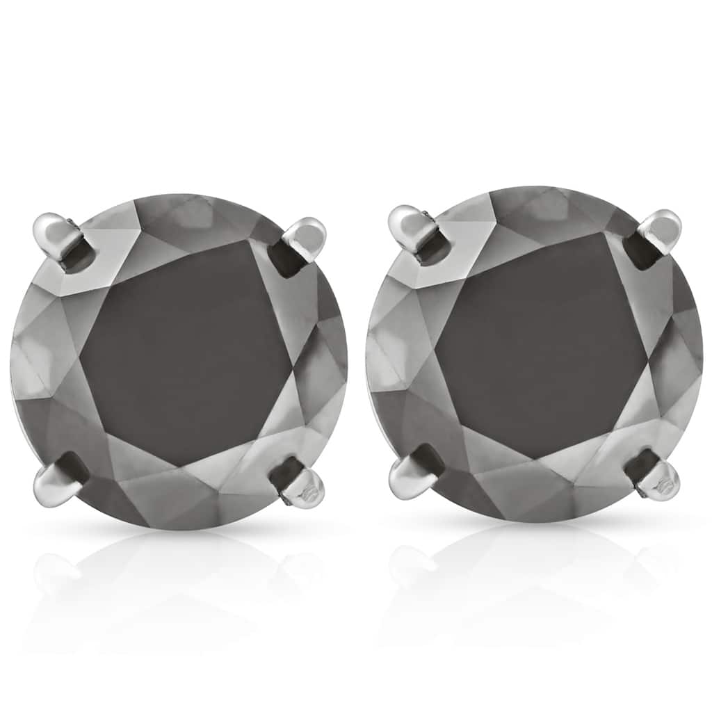 3 TCW White Gold Round Black Diamond Stud Earrings