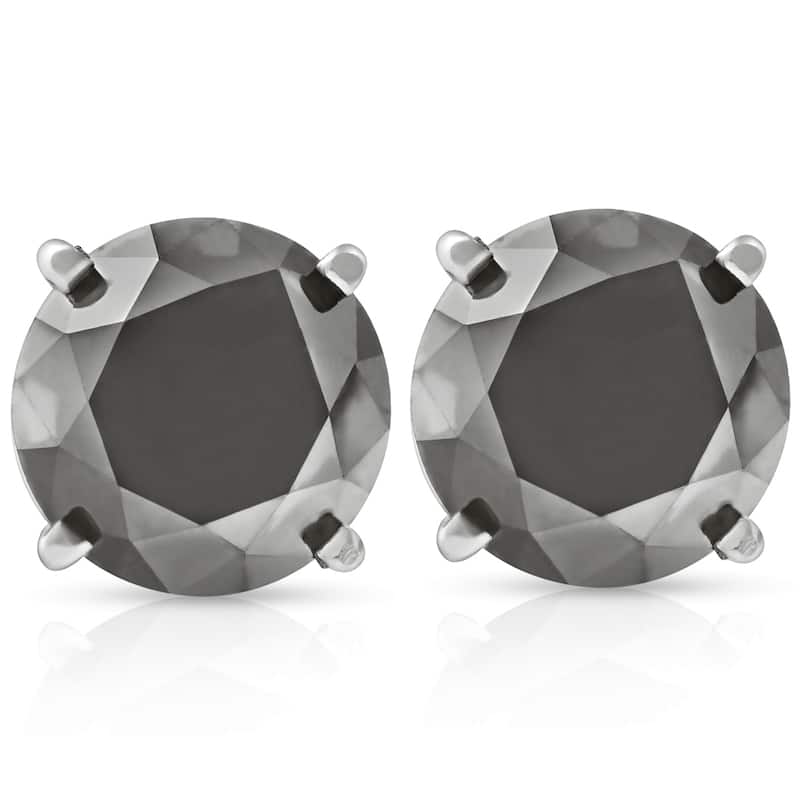 Bliss Diamond 3 TCW White Gold Round Black Diamond Stud Earrings - White
