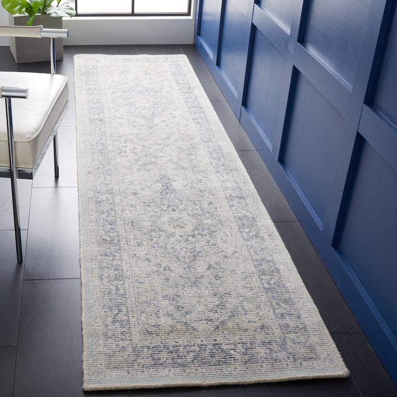 SAFAVIEH Handmade Restoration Vintage Katsuji Wool & Viscose Rug - 2'3" x 9' Runner - Ivory/Blue