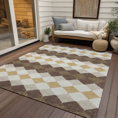 Machine Washable Indoor/ Outdoor Modern Mosaic Chantille Rug