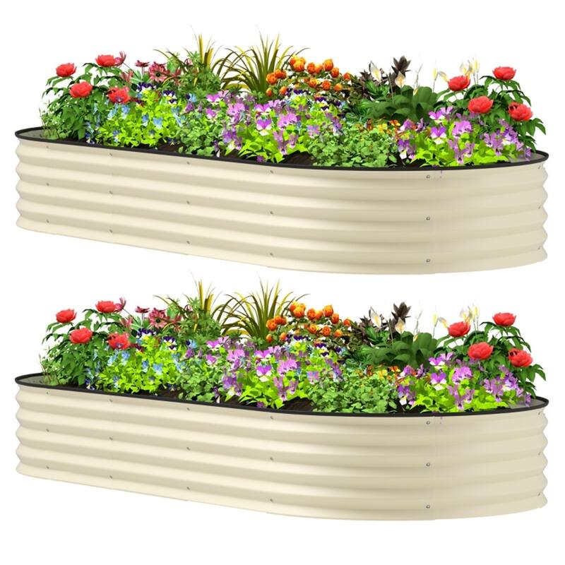 Set of 2 Galvanized Steel Raised Garden Beds Large Outdoor Planters for Vegetables Flowers - 84.6" W x 35.4" D x 11.8" H - Cream White