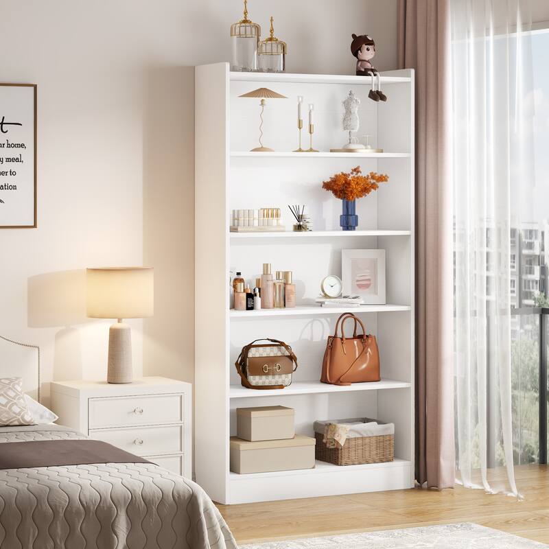 Modern 6 Tier Tall Bookcase with Storage Shelves