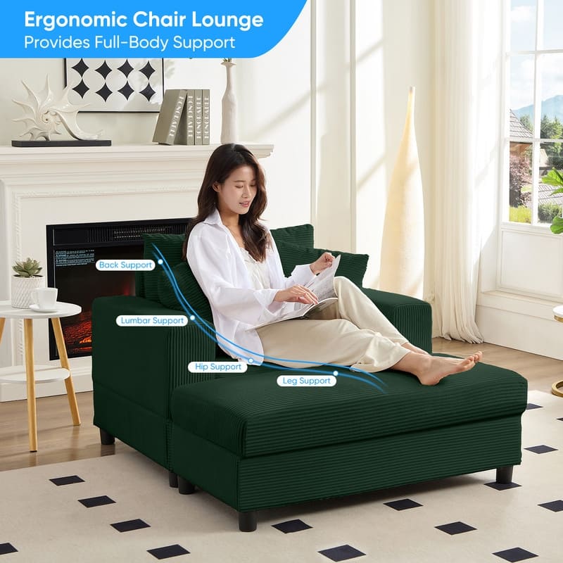 Mixoy Corduroy Chaise Lounge Deep Seat Sleeper Sofa Chair with Storage Ottoman,Upholstered 1-Seater/Loveseat Sofa Couch