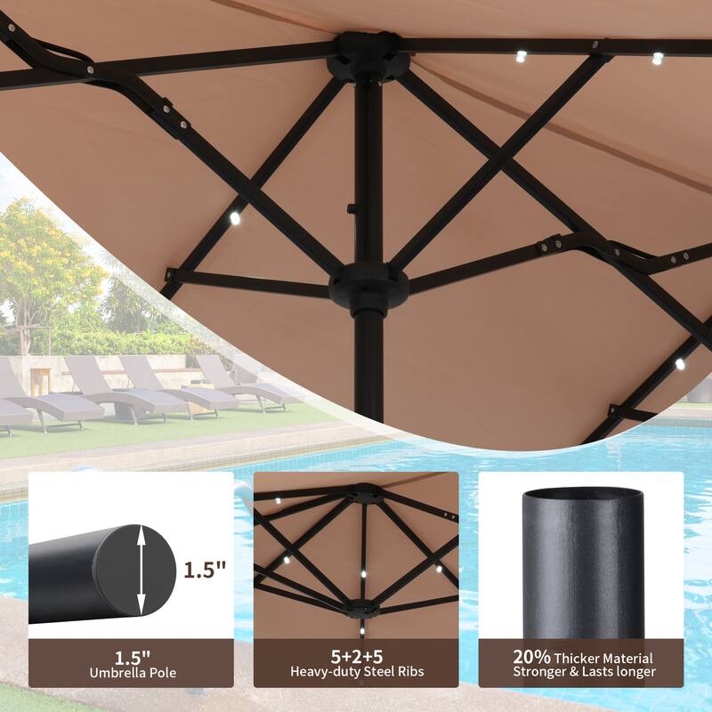 Autlaycil 13 ft Patio Umbrella with 36 Solar Lights & Crank System for Outdoor