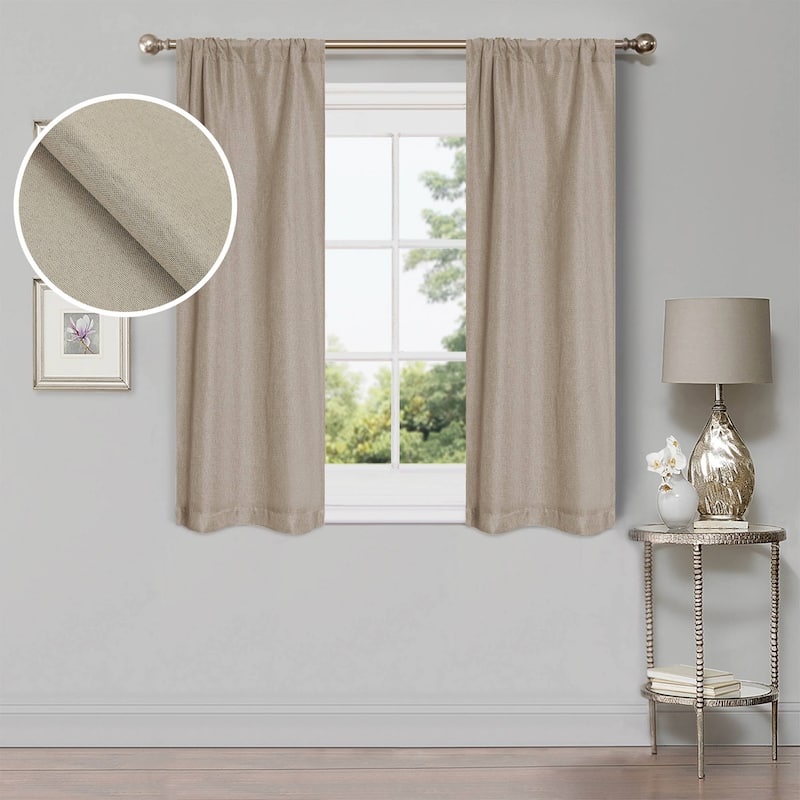 Superior Linen Washable Room Darkening Curtains, Set of 2 Panels - 26" x 63" - Frosted Almond