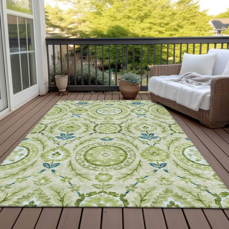 Machine Washable Indoor/ Outdoor Chantille Boho Suzani Rug - Aloe - 10' x 14'