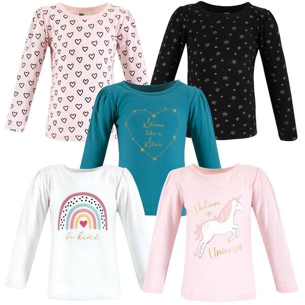 slide 1 of 1, Hudson Baby Infant Girl Long Sleeve T-Shirts, Unicorn Rainbow 6-12 Months - Unicorn Rainbow