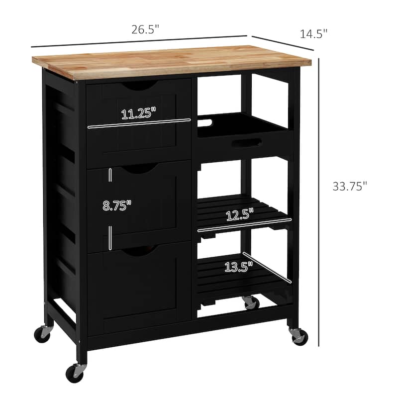 Rolling Kitchen Island Cart on Wheels with Shelves and 3 Drawers