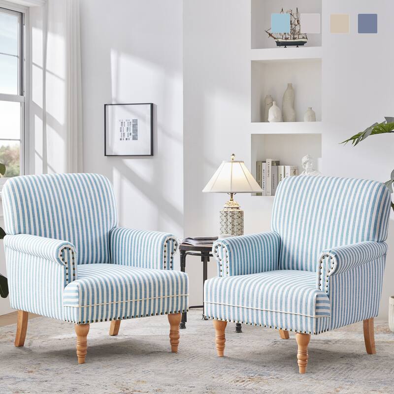 Rolled Armchair Accent Chair Set of 2 Blue/ Grey/ Brown