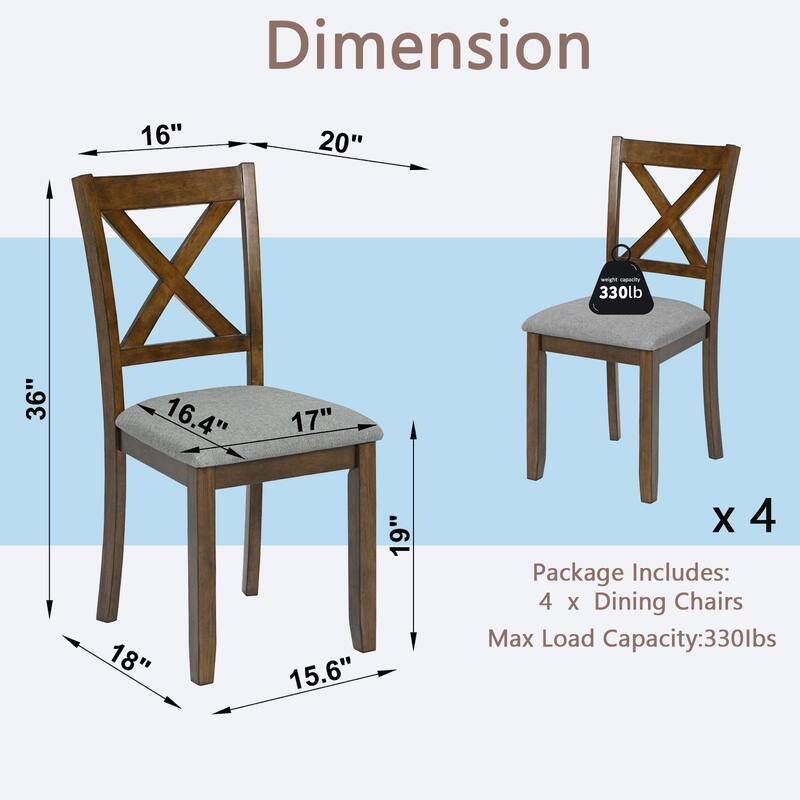 Dining Chairs Only, Wooden Dining Chairs Set of 4, Kitchen Chair with Padded Seat, Upholstered Side Chair for Dining Room