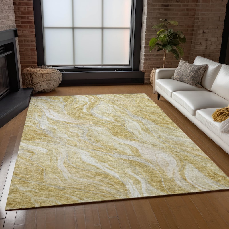 Machine Washable Indoor/ Outdoor Chantille Moden Waves Rug