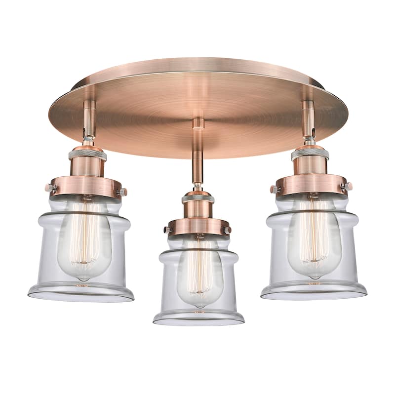 Innovations Lighting Canton - 3 Light 17" Flush Mount - Clear/Antique Copper