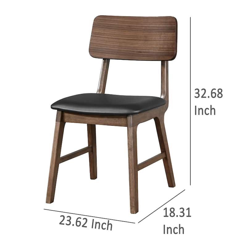 Thoi Dining Chair Set of 2, Curved Open Backrest, Brown Solid Wood