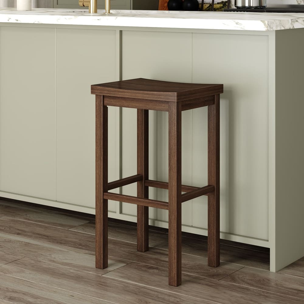 Now Furniture Solid Wood Backless Saddle Seat Bar Height Stool