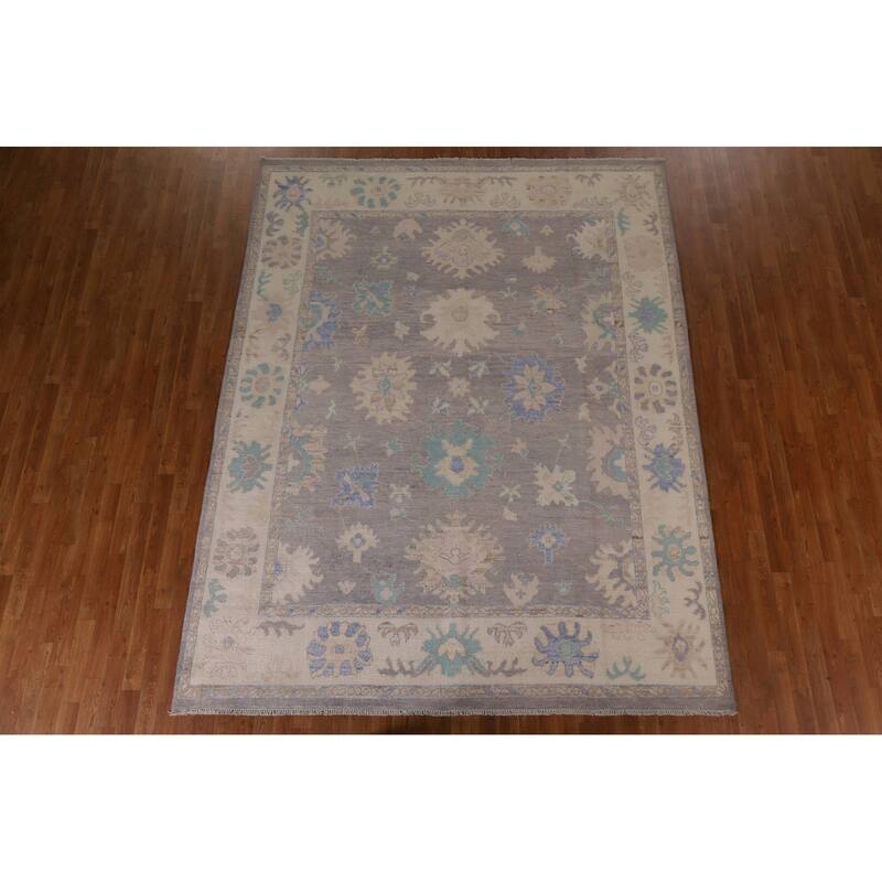 Hand Knotted Oriental 100% Wool Carpet Transitional Floral Greys & Charcoal Oushak Area Rug - 10' 2'' X 7' 10''