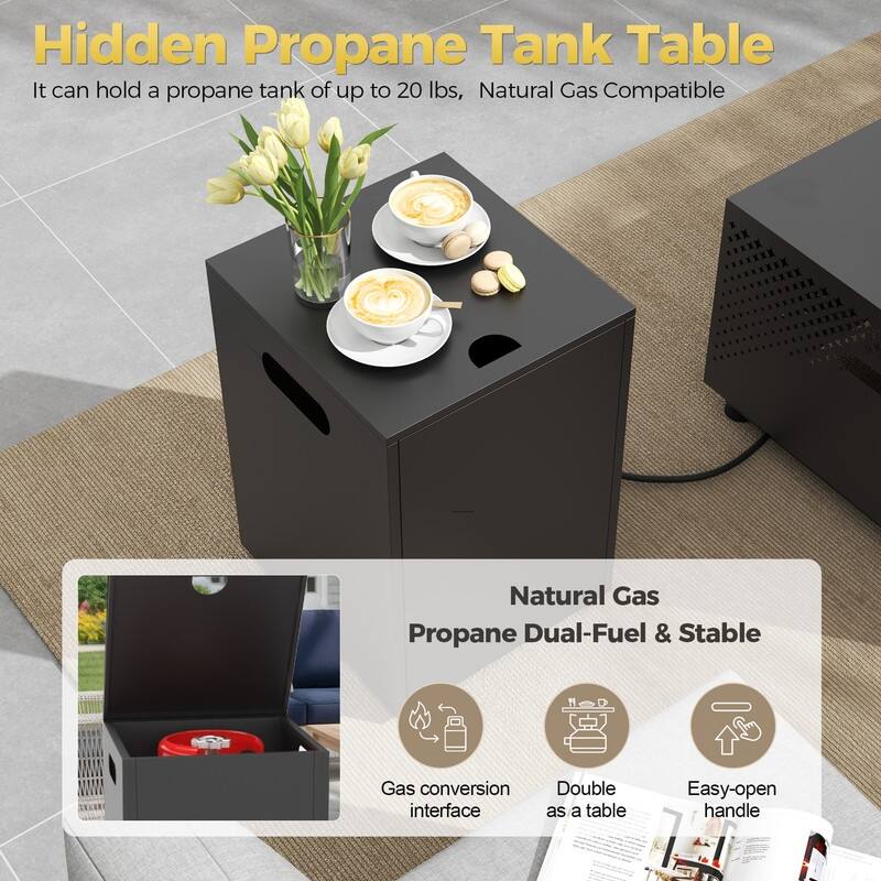 FINCATI Propane Fire Pit Coffee Table, Rectangle Natural Gas Outdoor Fire Pit Modern Gas Firepit, 42'' Fire Pit Table