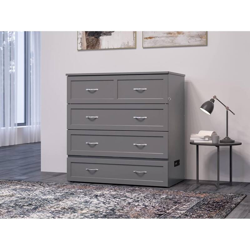 Twin XL Murphy Bed Chest - Solid Wood Folding Bed - Space Saving Furniture - Grey Finish