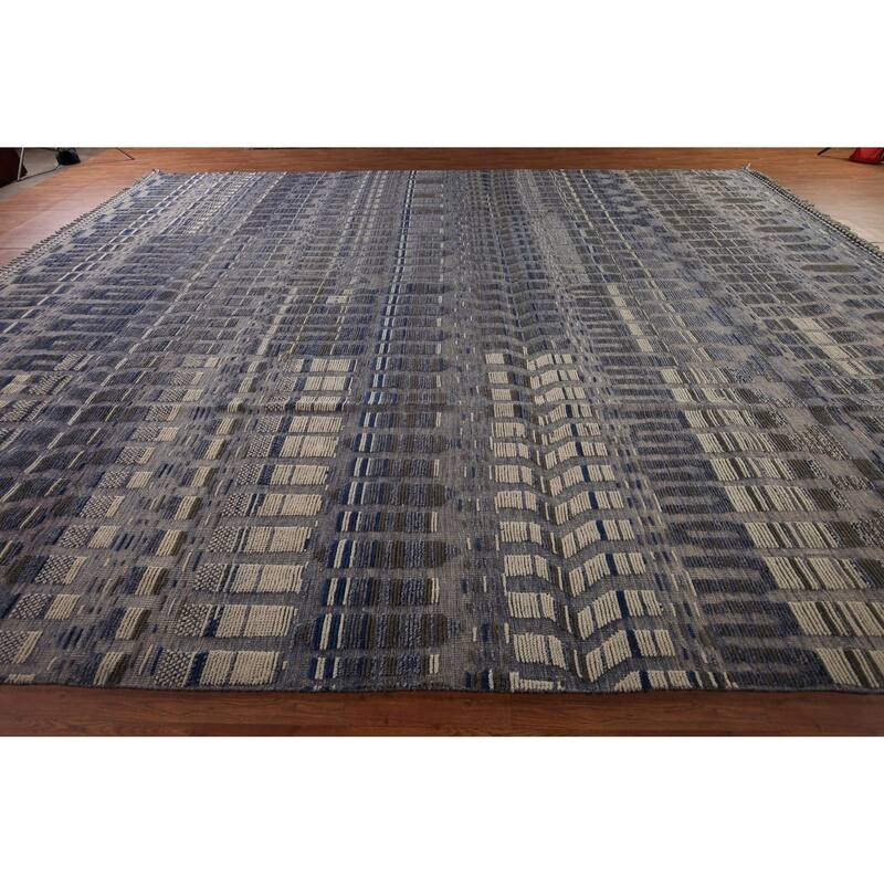 Blue Moroccan Palace Size Area Rug Handmade Wool Carpet - 14'9"x 18'0"