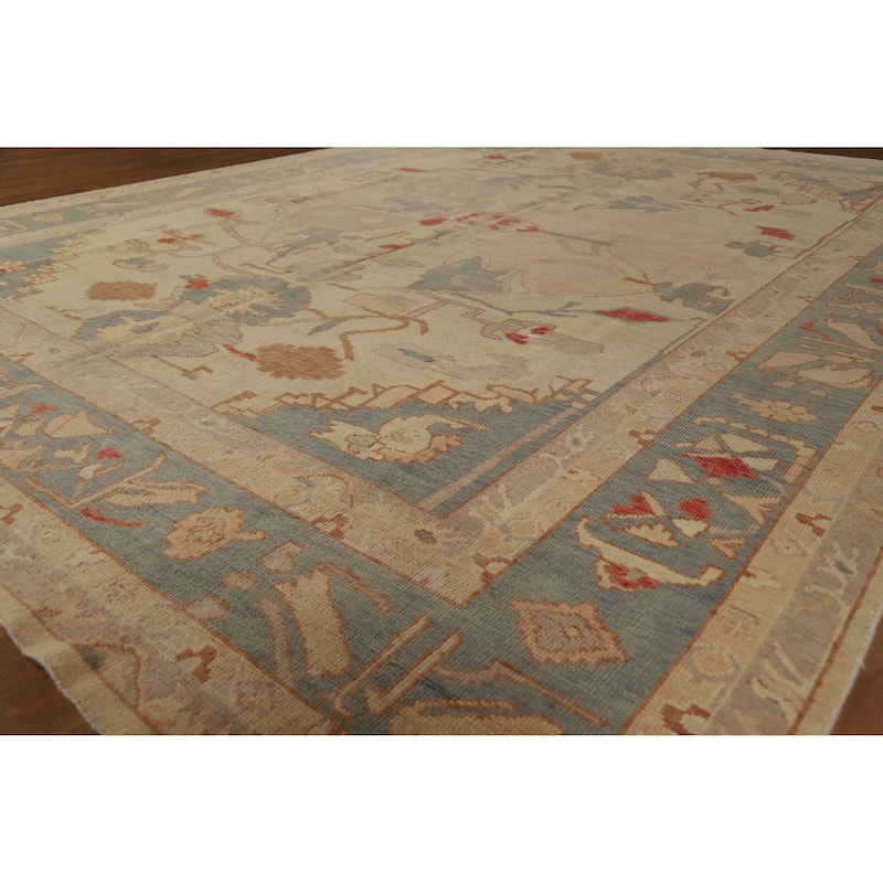 Hand Knotted Oriental 100% Wool Carpet Transitional Geometric Beige & Ivories Oushak Area Rug - 11' 0'' X 8' 2''