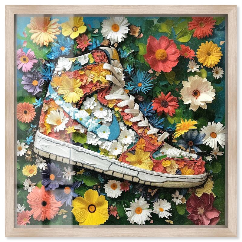 Painted in Floral Sneaker Shadowbox by Art Remedy - Natural - 12" x 12"