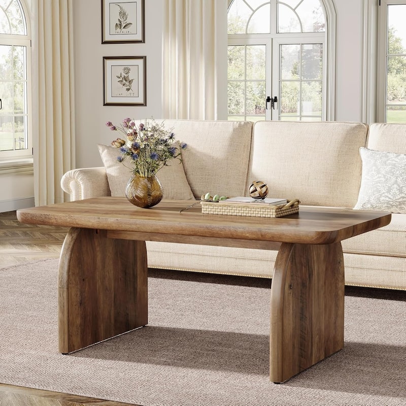 Rectangle Coffee Table, Farmhouse Accent Center Table Low Cocktail Tea Table with Sturdy Base - Brown