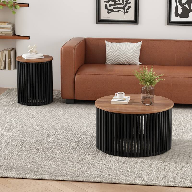 Acacia Solid Wood Coffee Table, Durable Acacia Solid Wood Frame, Brown & Black Color
