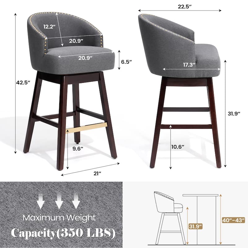 Bar Stools PU Leather / Linen Fabric Upholstered Solid Wood Swivel Barstool Set of 2/4