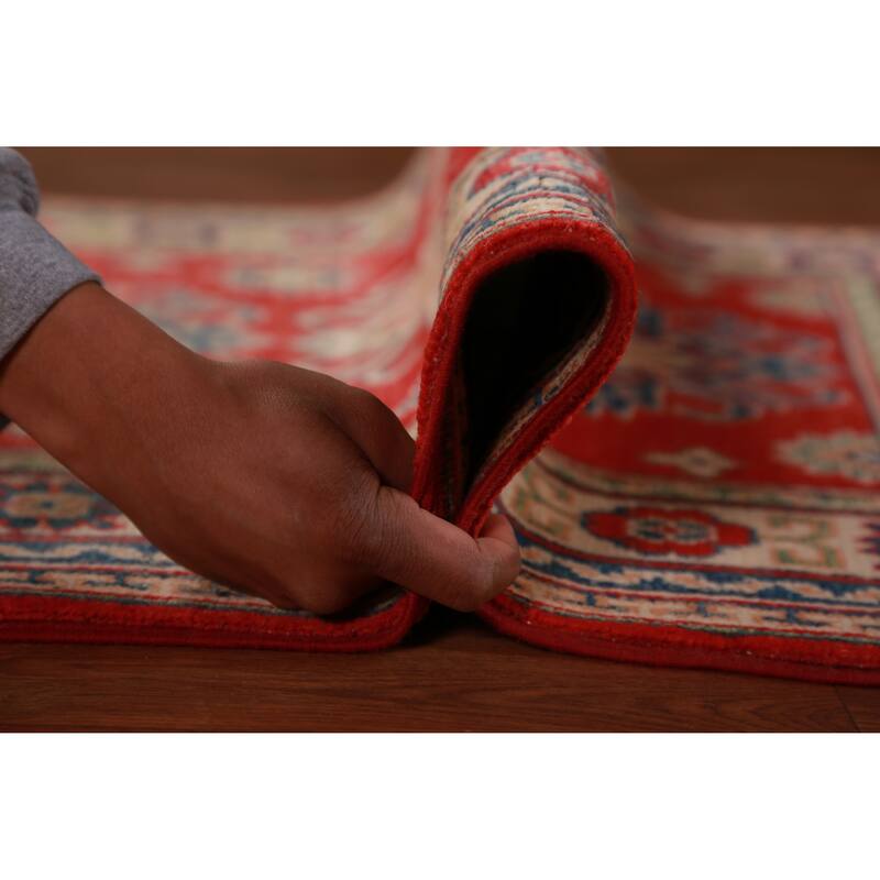 Geometric Kazak Foyer Rug Red Handmade Wool Carpet - 2'8"x 3'11"