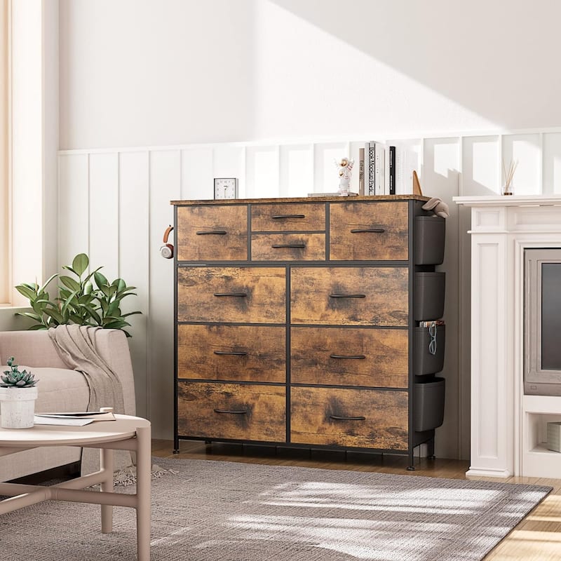 10 Drawer Dresser Fabric Closet Storage Tower Organizer Unit Bedroom - Rustic Brown