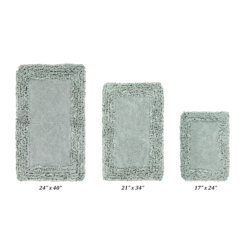 Better Trends Shaggy Border Collection Bathroom Rug -100% Cotton Tufted, Non-Skid Spray Latex Backing, Machine Washable Bath Mat - 5 PC Set 17"x24"|20"x20"|21"x34"|24"x40"|20"x60" - Silver