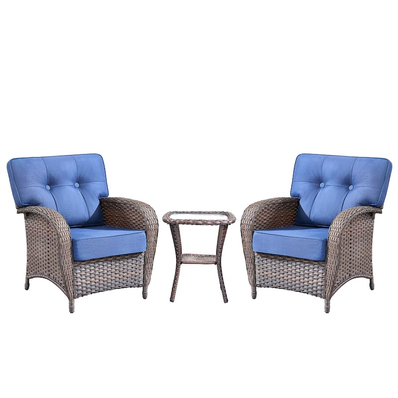 3 Pieces Outdoor Patio Chairs with Side Table All Weather