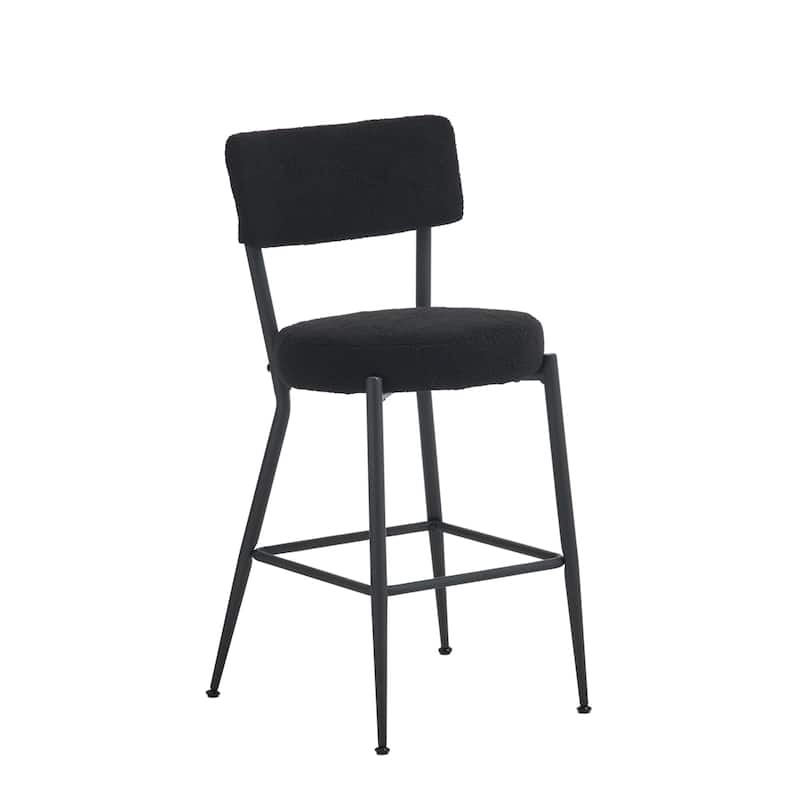 Set of 4 Modern Teddy Fabric Upholstered Bar Stools, Metal Base High Stool Suitable for Kitchen, Dining and Living Room