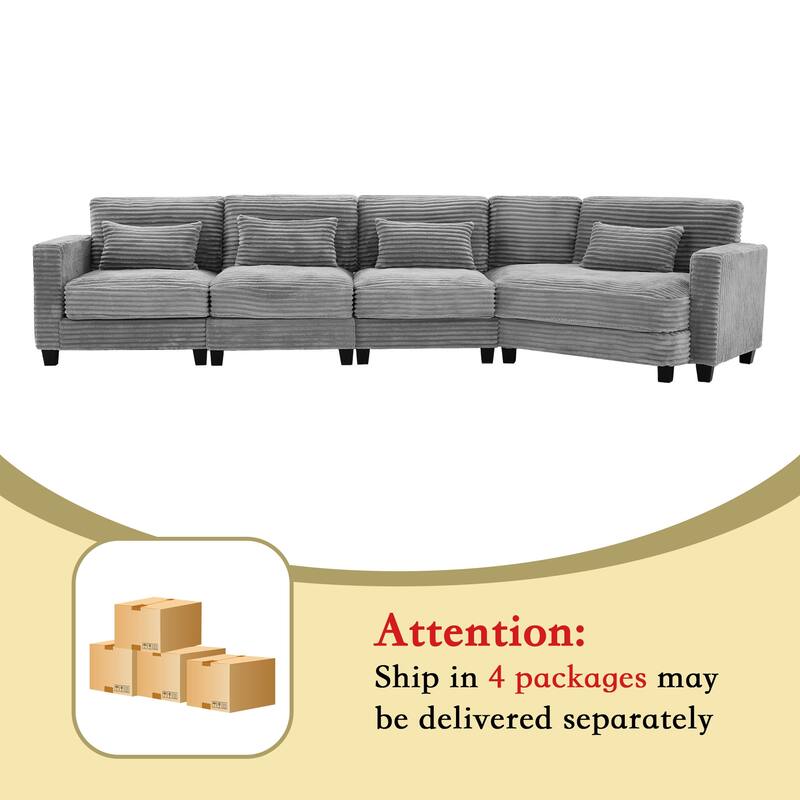 Multi-seat(3/4/5 seats) Corduroy Sectional Sofa, Modular Couch for Living Room & Business