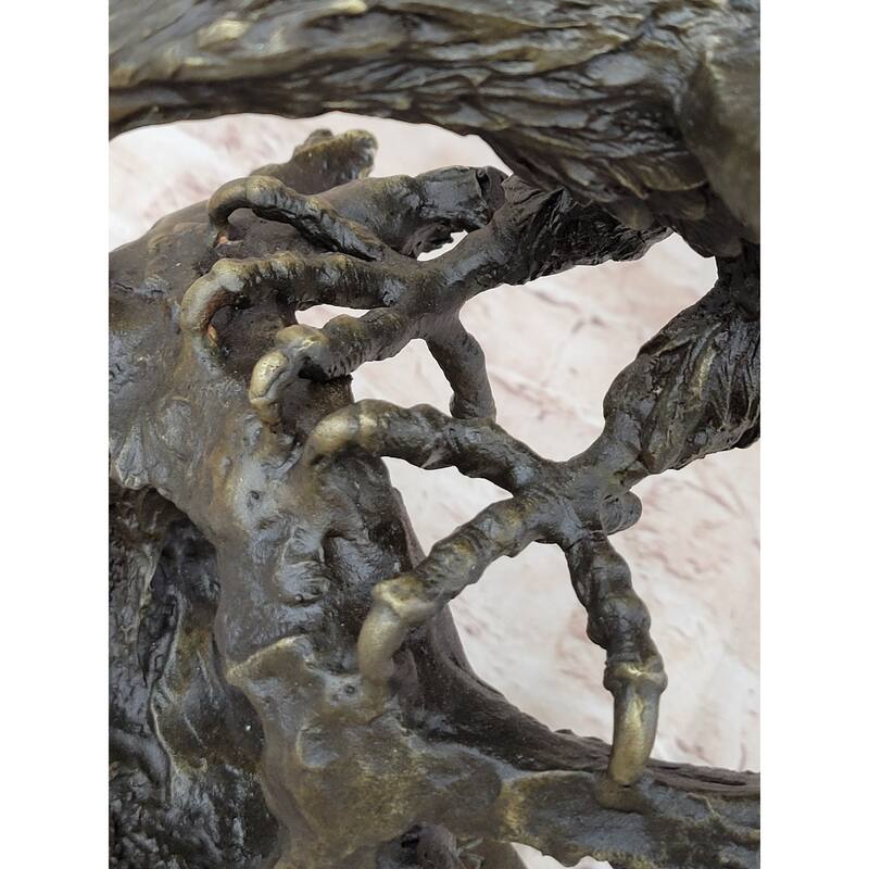 Bronze Eagle Hawk Falcon Osprey Garden Park Zoo Statue Marble Base Figure Decor