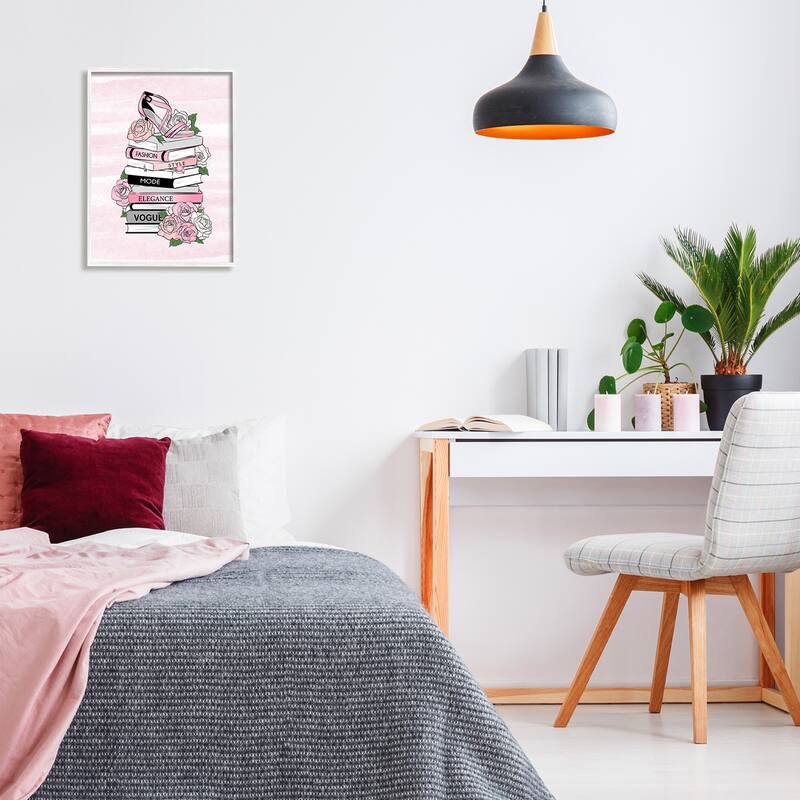 Stupell Fashion Style Elegance Phrases Glamourous Flowered Bookstack Framed Giclee Art Design By Martina Pavlova