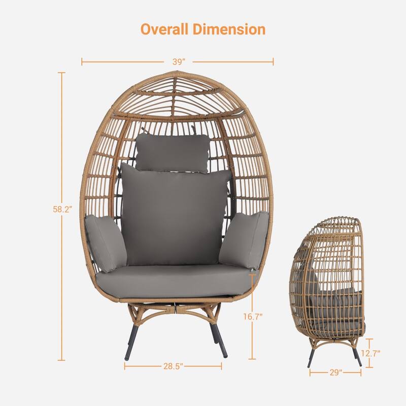 SANSTAR Patio Oversized Swivel Brown Wicker Egg Chair with Cushions