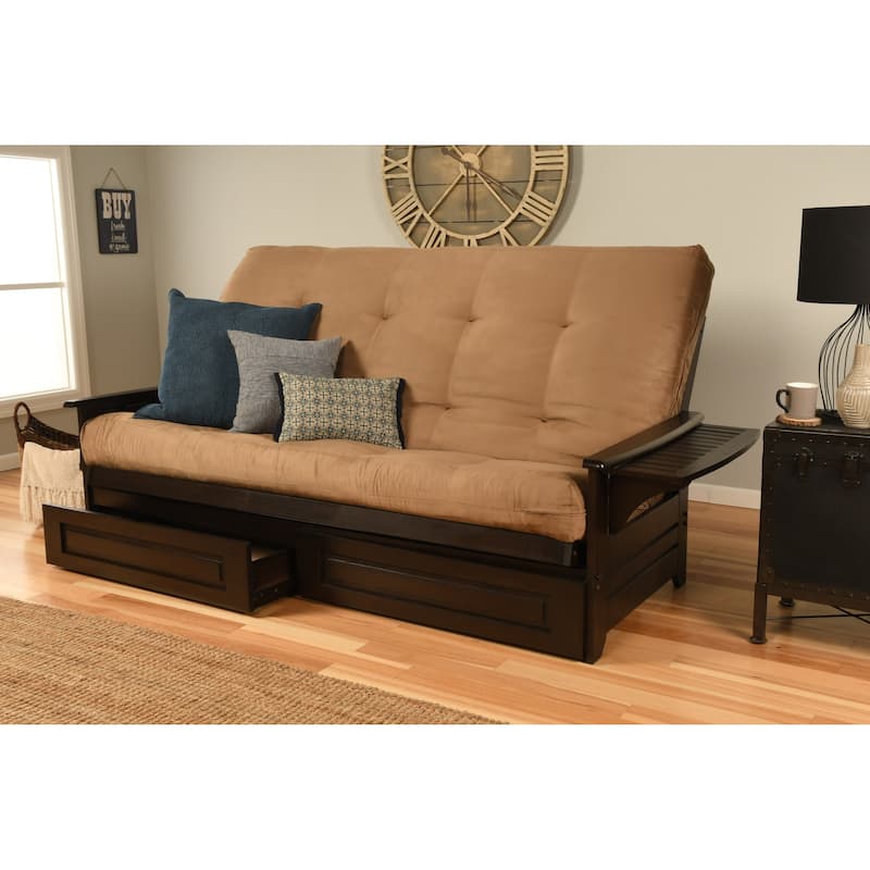 Somette Phoenix Queen-size Storage Futon Set in Espresso Finish with Suede Mattress - Suede Peat