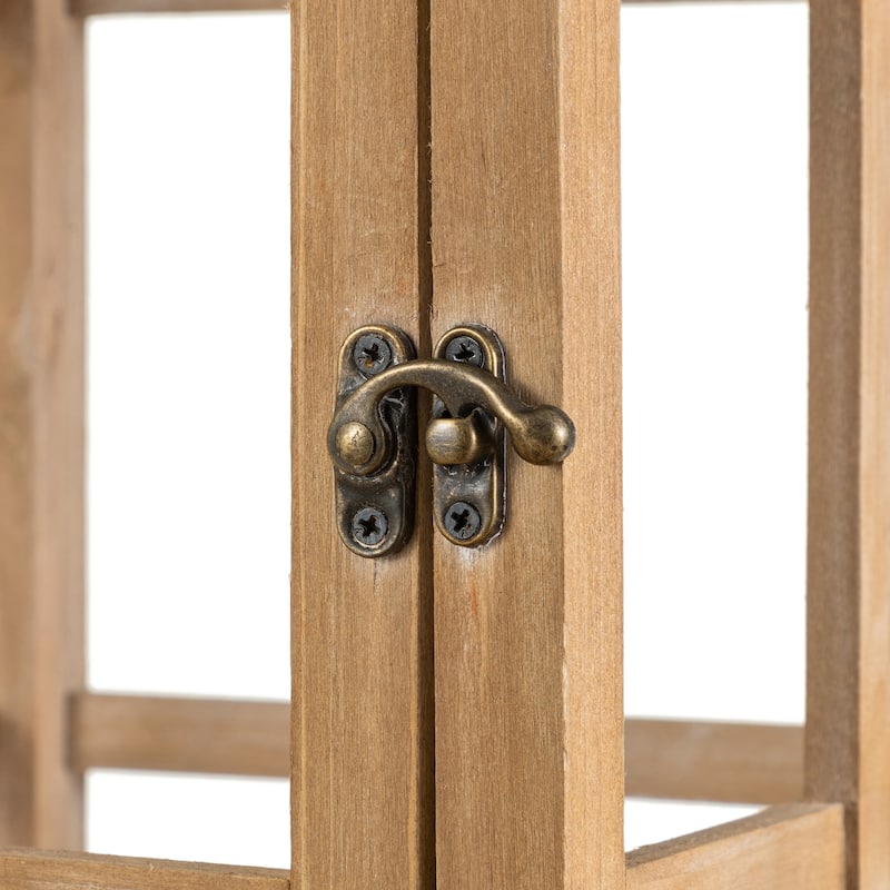 Glitzhome Farmhouse Wooden Metal Cage Candle Holders Patio Hanging Vintage Lanterns (Set of 2)