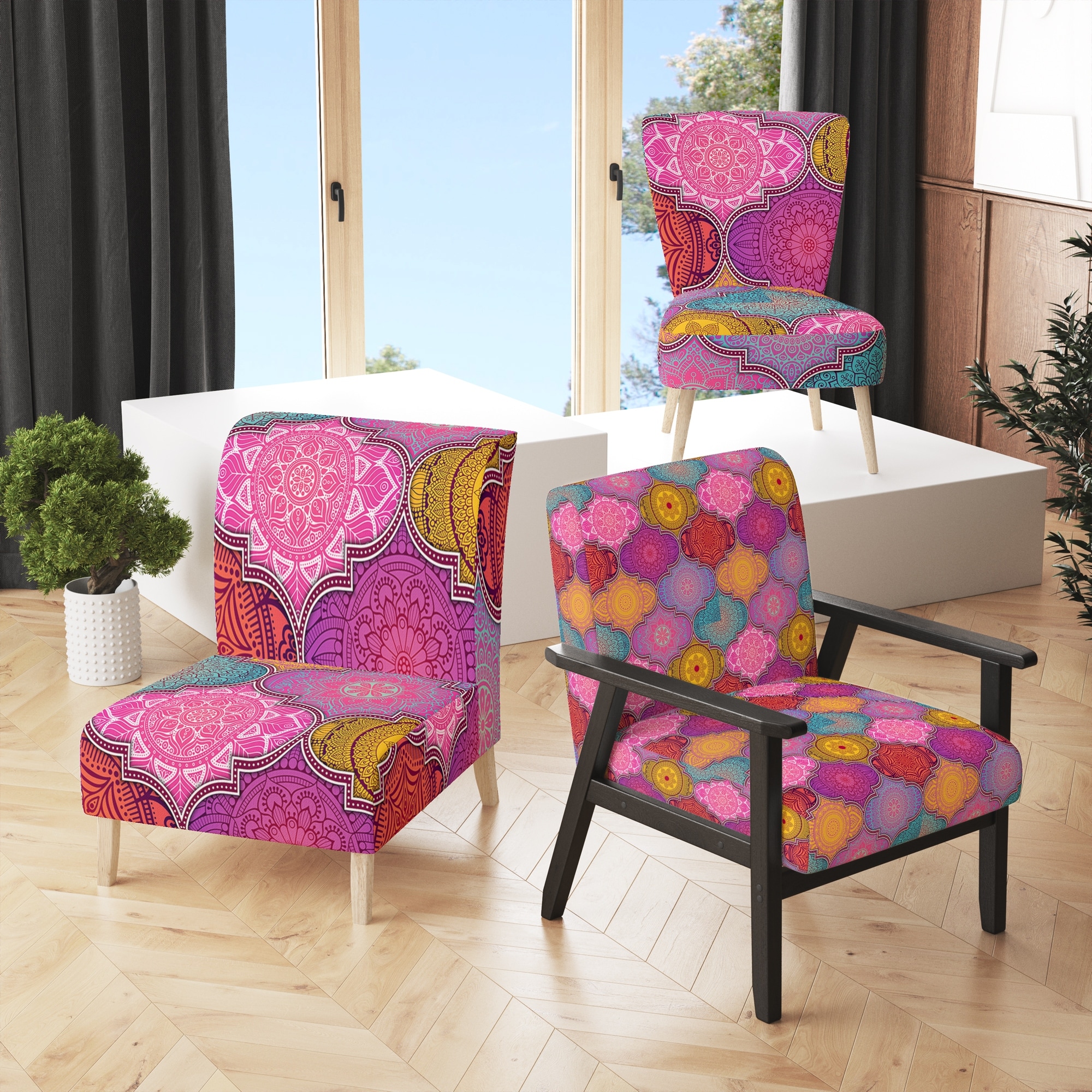 Designart Multicolor Ethnic Patchwork Upholstered Patterned Accent Chair  and Arm Chair