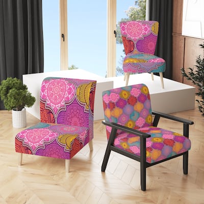 Designart "Multicolor Ethnic Patchwork" Upholstered Patterned Accent Chair and Arm Chair