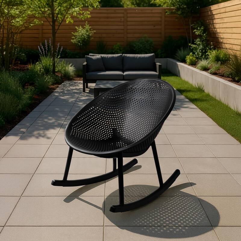 Mid-Century Modern Plastic Rocking Lounge Chair Plastic Legs with Breathable Perforated Egg Shaped Seat for Indoor/Outdoor Use