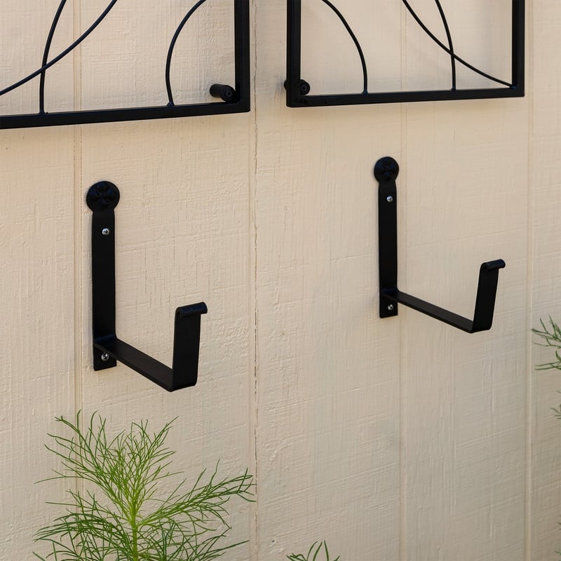 Achla Designs Pair of Wall Mounted Flower Box Brackets, Black Powder Coat Finish