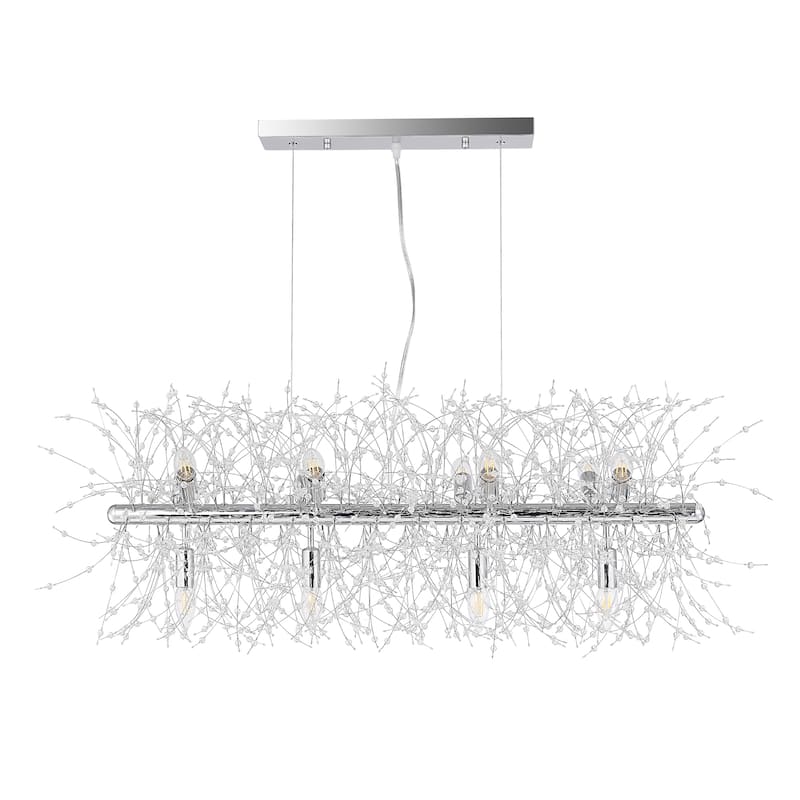 12-Light Kitchen Island Linear Pendant with Crystal Accents, Luxury Chic Style