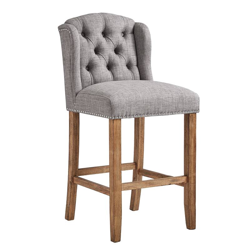 Lakin Tufted Linen Upholstered Stool (Set of 2) by iNSPIRE Q Artisan - 29" Natural Finish Grey Linen - Bar Height