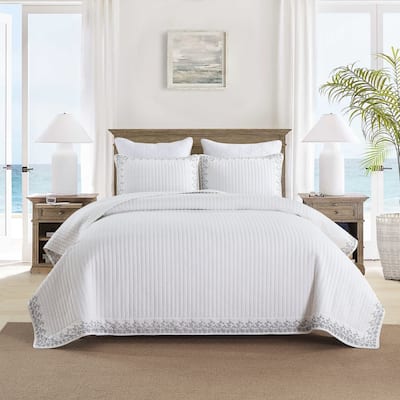 3 Piece 100% Cotton White Striped Quilt Set