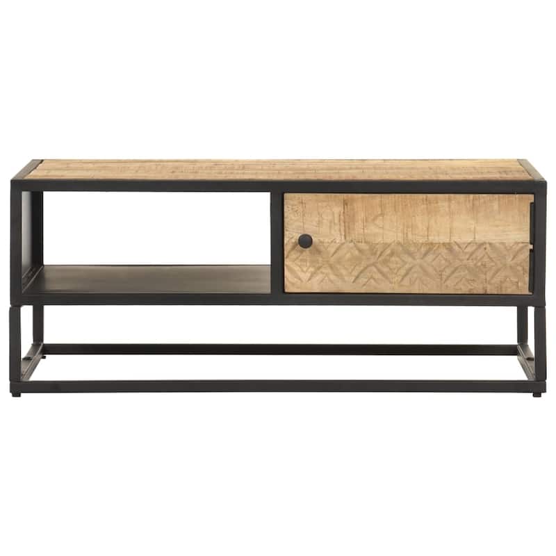 vidaXL Coffee Table with Carved Door 35.4"x21.7"x14.2" Rough Mango Wood